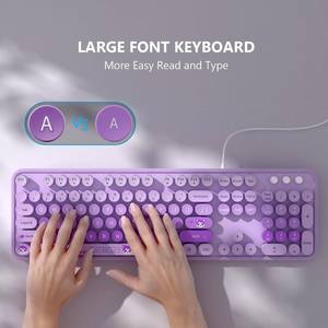 Ergonomic USB 3.0 Plug Play Wired Keyboard 104 Keys Full Size Numeric Keypad Coloful Retro Round Cute <b>Keycaps</b> for WinXP/7/8/10 - Product Image 3