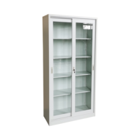 Armoire de classement en acier gris clair à 2 portes vitrées, design coulissant, vitrine métallique pour livres, documents et dossiers – Prix abordable