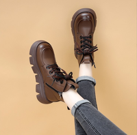 Bottines vintage pour femmes, bottines courtes à semelle épaisse d'automne avec hauteur intérieure surélevée, style britannique, bottines courtes à la cheville