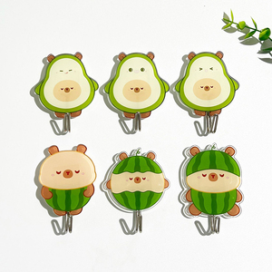 Spot <b>Cute</b> Avocado Watermelon <b>Bear</b> Wall Hooks Strong Adhesive No Drill Kitchen Bathroom Creative Acrylic Hangers - Product Image 1