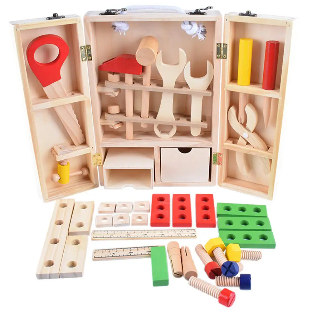 Montessori Toys Wood Box Nut DIY Hands-on Assembly Disassembly Screw Baby Multifunctional Repair Tool Set for Boy Puzzle Toy