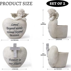 Vases de décorations de <span class=keywords><strong>cimetière</strong></span> d'ange et de croix acceptables personnalisés <span class=keywords><strong>pour</strong></span> tombe; Lot de 2 jardinières commémoratives de <span class=keywords><strong>cimetière</strong></span> avec pieu amovible - Product Image 2