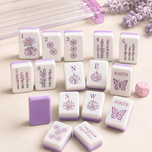 Ensemble de Mahjong en Acrylique Violet Lilas Esthétique Personnalisé, Tuiles de Jeu Haut de Gamme Gravées Motifs Botaniques avec Boîte de Rangement - Product Image 3