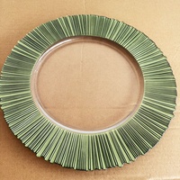 Assiette de présentation ronde en verre de luxe, écologique et durable, avec bordure verte, pour décoration de mariage, style bohème