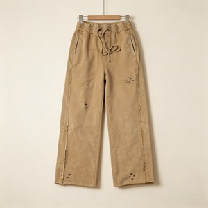 Pantalon de survêtement personnalisé pour homme, taille élastique avec cordon de serrage, effet vieilli délavé à l'acide, en coton épais, style streetwear pour homme - Product Image 3