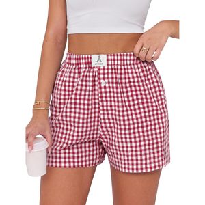 Anrabess Gingham <b>Shorts</b> Skirt <b>Women</b> 100% Cotton Oxford Breathable Plaid Summer Casual Lounge Wear - Product Image 1