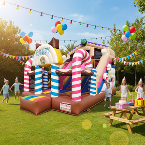 Grand toboggan gonflable rose pour aire de jeux, château gonflable à sauter, Candy Land, toboggan gonflable à double voie pour enfants - Product Image 1