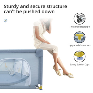 Corralito de Malla Grande para Bebés y Niños, Plegable, Barreras de Seguridad para Niños, Barandillas de <span class=keywords><strong>Cama</strong></span>, Materiales de Acero Inoxidable y TPR, Longitud Personalizada - Product Image 3