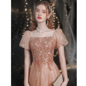 2025 nuovo stile principessa manica a sbuffo splendida moda di alta qualità oro Champagne abito <span class=keywords><strong>da</strong></span> <span class=keywords><strong>sera</strong></span> di vendita calda - Product Image 4