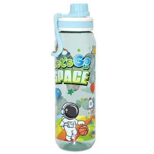 2024 800 мл Милая мультяшная пластиковая бутылка для воды детская чашка для воды с винтовой соломой