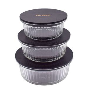 Pyglass Design moderno Eco <span class=keywords><strong>contenitori</strong></span> per la preparazione di pasti 3 Pack chiaro ermetico <span class=keywords><strong>contenitori</strong></span> per la conservazione degli alimenti coperchi di bambù per l'organizzazione della cucina - Product Image 1