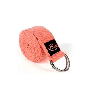 Tali label kustom latihan kebugaran gym tali peregangan yoga kulit olahraga mewah yoga tali katun dengan lingkaran
