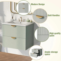 Meuble-lavabo mural vert Shinestone de bonne qualité avec vasque en céramique et miroir LED Meuble-lavabo