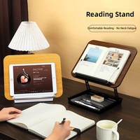 Support de lecture pliable réglable, support ergonomique pour ordinateur portable, support de bureau portable en bois avec base de rangement
