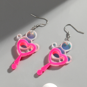 Gioielli di moda romantica rosa cuore cavo bacchetta Laser bolla giocattolo acrilico orecchini pendenti per donne ragazze - Product Image 3