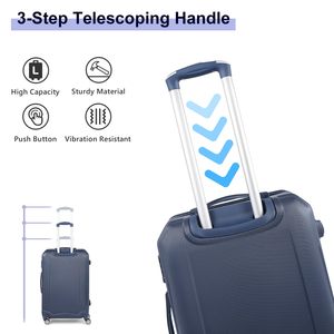 Luggages Sets 4 Piece Sets <strong>Lightweight</strong> With Wheels ABS Durable <strong>Suitcase</strong> Double Wheels TSA Lock Luggage Travel Set - Dark Blue - Product Image 3