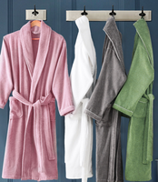 Peignoir de spa pour femme 100 % coton velours, logo personnalisé, motif lettres/à pois, finition délavée, manches longues, longueur intégrale, pour salon de beauté