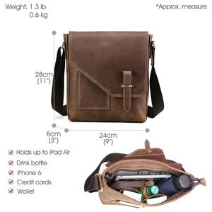 Borsa a tracolla in pelle di cavallo pazzo personalizzata di vendita calda LOGO borsa a tracolla a tracolla in vera pelle da uomo retrò marrone - Product Image 3