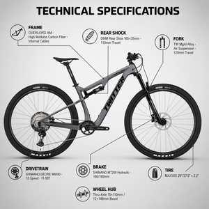 <span class=keywords><strong>Bicicleta</strong></span> de Montaña OVERLORD con Suspensión Completa de Carbono, <span class=keywords><strong>29</strong></span> Pulgadas, SMN <span class=keywords><strong>DEORE</strong></span> M6100 12S, Eje Pasante Boost, Horquilla de Aire, Amortiguador Trasero DNM, Enduro - Product Image 4