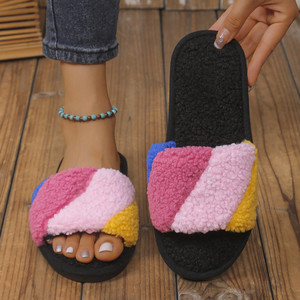 Nuovo autunno inverno testa d'aquila colorato da donna a fondo piatto scarpe <span class=keywords><strong>pelose</strong></span> da donna pantofole da donna - Product Image 4