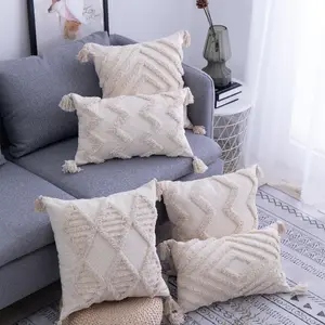 100 algodón lanza sofás Suppliers-Funda de almohada Bohemia con borlas para sofá y sala de estar, 18x18