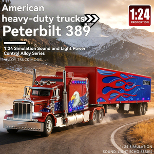 Modèles de voitures à l'échelle 1:24, camions lourds américains Actros, conteneurs, revêtement Peterbilt 389, modèle en alliage métallique, jouet de camion en alliage métallique - Product Image 2