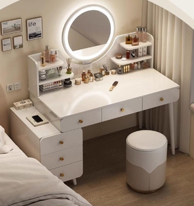 Bàn trang điểm phòng ngủ hiện đại đơn giản tích hợp bàn làm việc, tủ trang điểm thông minh và ngăn chứa đồ, kèm gương nhỏ - Product Image 3