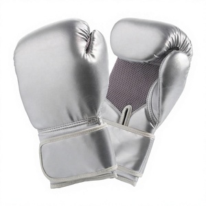 <b>Magic</b>-Straps High Quality Softshell-Fighting Wear Design Grey-Color <b>Shining</b>-Style Men Leather Boxing Wear Gloves - Product Image 1