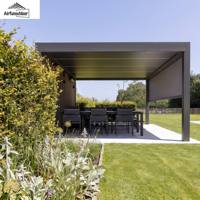 Pergola extérieure contemporaine Airfun en aluminium, système de toit intelligent imperméable, lames orientables à distance, terrasse écologique en MDF