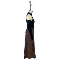 Robe de soirée élégante noire d'été pour femmes Maxi Bodycon Velours Maille Volants Taille unique avec taille naturelle et décoration plissée