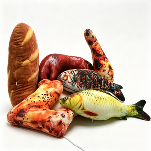 Juguetes de peluche realistas con forma de comida, pan, croissant, tostadas, peluches de carne y pescado a la parrilla, almohadas de simulación. - Product Image 4