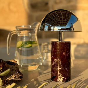 Lampada da Tavolo in Marmo Odo Italiana, Illuminazione di Lusso per Soggiorno e Camera da Letto, Lampade da Tavolo in Metallo Semi-Circolari Stile Pietra - Product Image 1