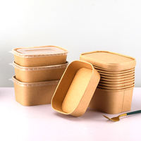 Bol à salade rectangulaire en papier kraft à double paroi, écologique, biodégradable, compostable, avec couvercle en feuille d'or, compatible micro-ondes, pour restaurant