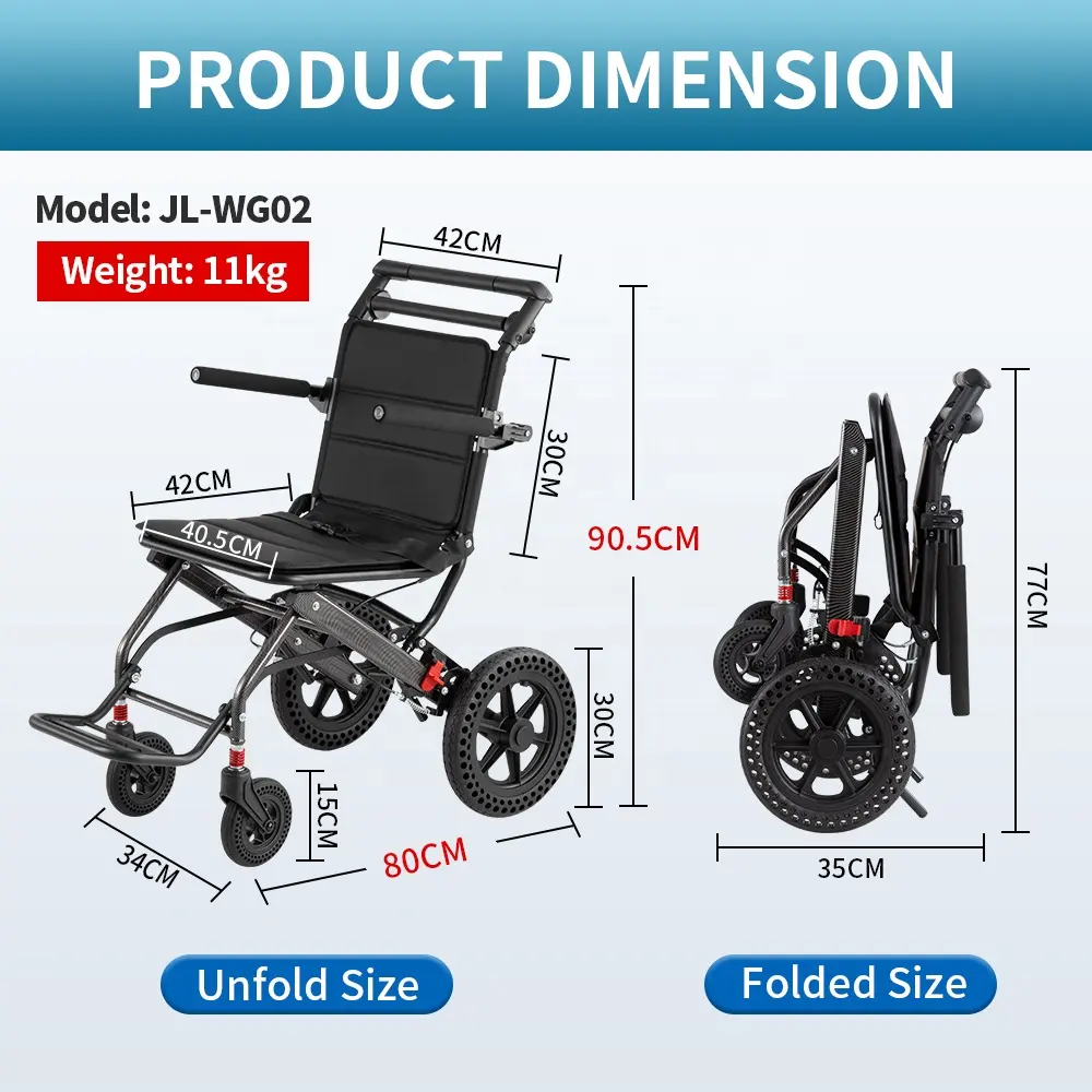 Basit katlanır tekerlekli sandalye, yaşlı ve engelli seyahat için uygundur