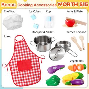Set Giocattolo da <span class=keywords><strong>Cucina</strong></span> in Legno Stile Francese Personalizzato 18 Pezzi per Bambini, <span class=keywords><strong>Gioco</strong></span> di Ruolo Chef Sicuro e Innocuo - Product Image 2