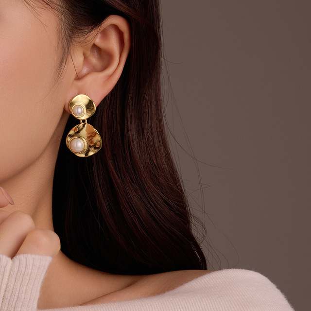 2026 Women's Trendy Stainless Steel Gold Plated Double Pearl Hoop Earrings-Gift