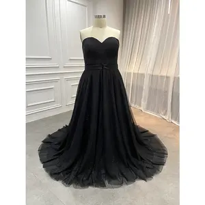 Supplier Women Elegant Sweetheart Satin Wedding Gown Custom Plus Size Removable Overskirt Black Wedding Dresses for Brides
