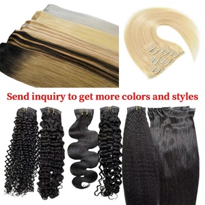 Extensions de cheveux à clips en cheveux humains vierges naturels Remy, ondulés, de qualité supérieure, fabriquées en Chine, avec prix de gros - Product Image 2