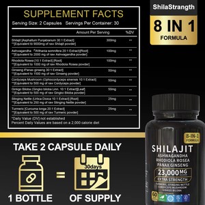 Kapsul Shilajit Murni Penambah Energi Dewasa <span class=keywords><strong>Ashwagandha</strong></span> Tonik 60 Kapsul - Product Image 2