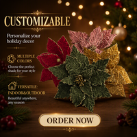 Fleurs artificielles de Poinsettia en polyester pour décorations de Noël, intérieur et extérieur, décoration de la maison, tailles et couleurs personnalisées, pour centres commerciaux et fêtes