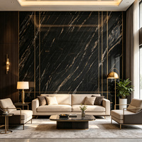 Dalle de pierre frittée en marbre noir doré brésilien 1200x2700mm 6mm, panneau en porcelaine brillant pour mur, sol, comptoir, luxe