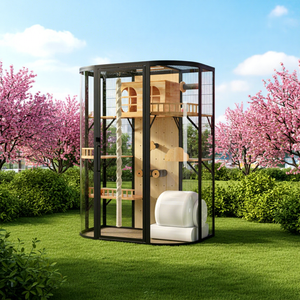 2026 Venta al por mayor de fábrica Nuevo diseño Lujosa y grande villa de madera para gatos, mueble, jaula, casa y condominio para gatos de interior con bandeja extraíble - Product Image 1