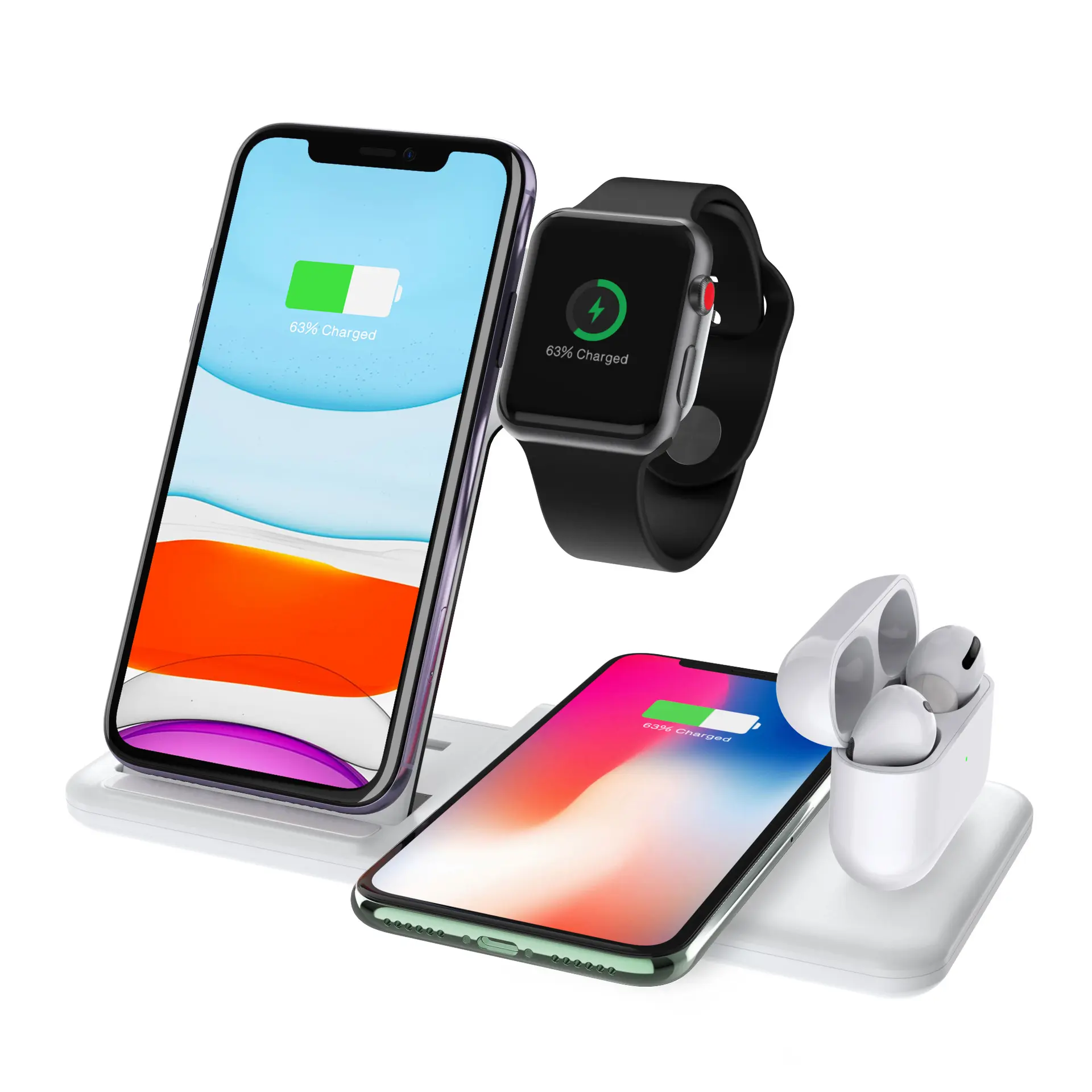 Wireless Charger 4 in1 Qi-Certified 15W Fast Charger for iPhone12Pro/Max/mini/11 Apple Watch AirPods for Samsung Galaxy Series
