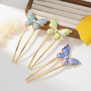 Épingles à cheveux en brocart Song faites à la main, épingles à cheveux créatives en tissu avec papillons, épingles à cheveux de style antique, rétro - Product Image 1