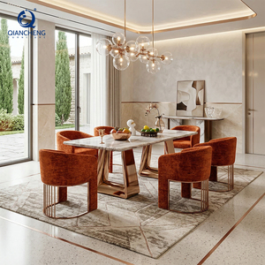 Ensemble <span class=keywords><strong>de</strong></span> table à manger en marbre haut <span class=keywords><strong>de</strong></span> gamme <span class=keywords><strong>de</strong></span> 40 mm avec 6 <span class=keywords><strong>chaises</strong></span>, meubles <span class=keywords><strong>de</strong></span> luxe modernes et fournisseur d'ameublement pour la maison, Guangzhou Foshan - Product Image 3
