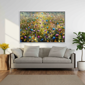 Printed <b>Canvas</b>: Modern Floral Wall Decor with Wildflower Field Glass Art,WHITE <b>FRAMED</b> <b>CANVAS</b> - Product Image 3