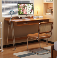 Bureau d'étude en bois massif avec pieds en acier inoxydable et tiroirs, table d'ordinateur pour bureau à domicile, vente en gros
