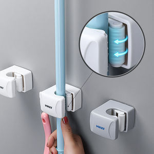 Time Machine Mop <b>Clip</b> Wall Mounted Adhesive <b>Hook</b> For Bathroom Storage Punch Free Plastic PP Rectangle - Product Image 1
