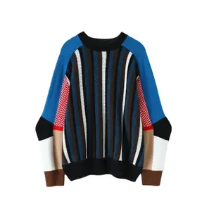 Suéter de Cachemira grueso de peso pesado Retro, suéter holgado para mujer, suéter de punto con tira de cuello redondo