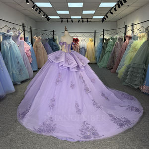 Robe de Quinceañera Dy6864 Lavande, Robe de Bal en Chiffon à Épaules Dénudées avec Applications Florales 3D Scintillantes pour Fêtes de 15 ou 16 Ans - Product Image 2